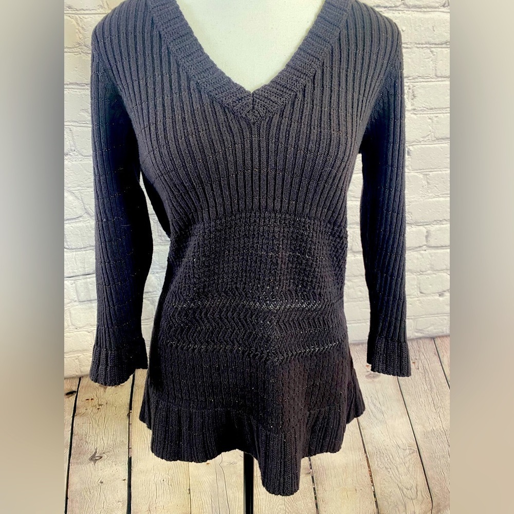 Calvin Klein Jeans size Large V Neck Sweater Black Vertical Knit Modern Sweater